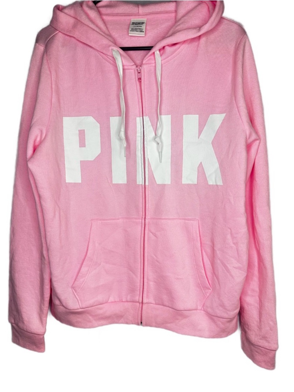 PINK Victoria's Secret Light Pink Zip Hoodie with White Drawstrings